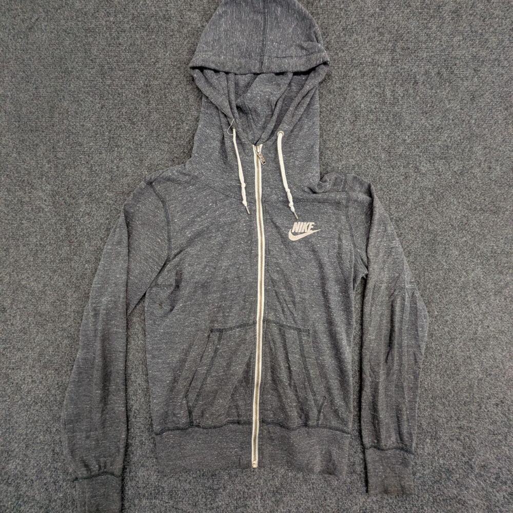 Nike Gym Vintage Hoodie Womens M Grey Full Zip Sports Athletic Swoosh Sweatshirt